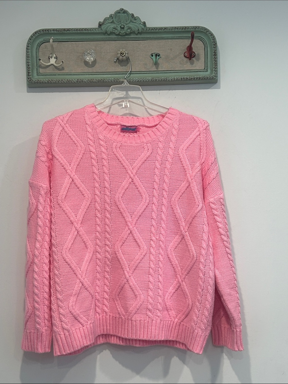 Edikted Pink Cable Knit Crewneck Sweater